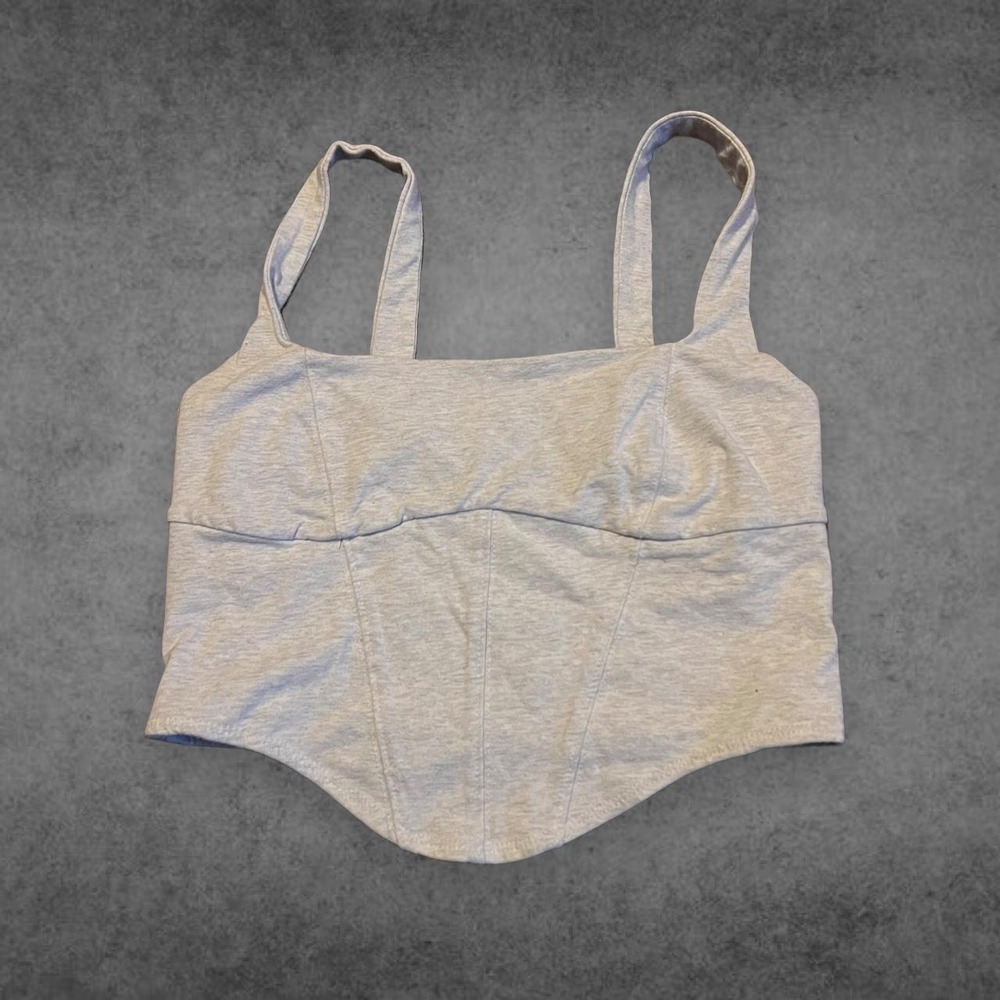 Garage Grey Corset Crop Top Square Neck Tank Streetwear Y2K Heathered Small